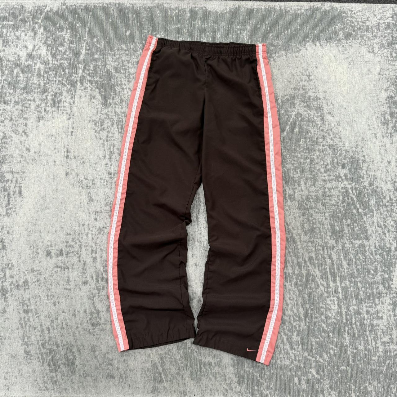 Vintage 00s Nike Baggy Tracksuit Bottoms Brown / Pink (Womens S)