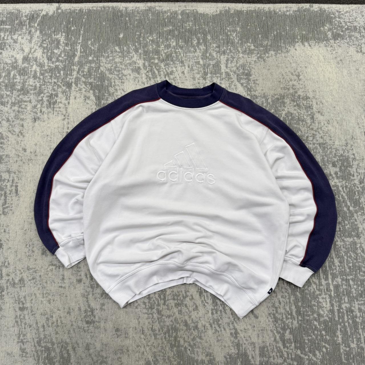 Vintage 90s Adidas Big Logo Sweatshirt White / Navy (L)
