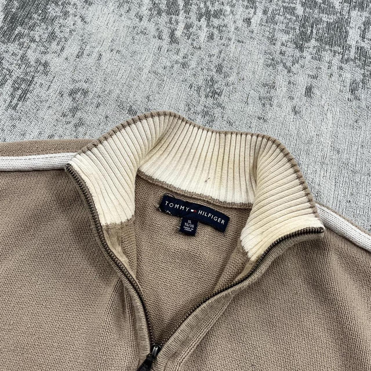 Vintage Tommy Hilfiger Heavy Knit Quarter Zip Jumper Brown (L)