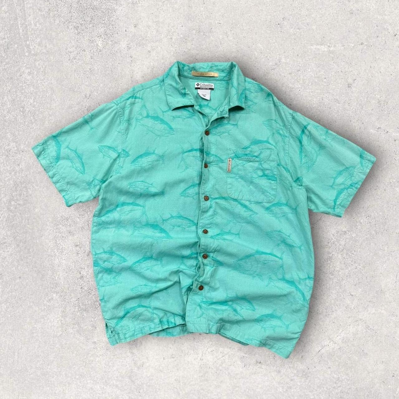 Vintage 00s Columbia Short Sleeve Graphic Shirt Turquoise (L)