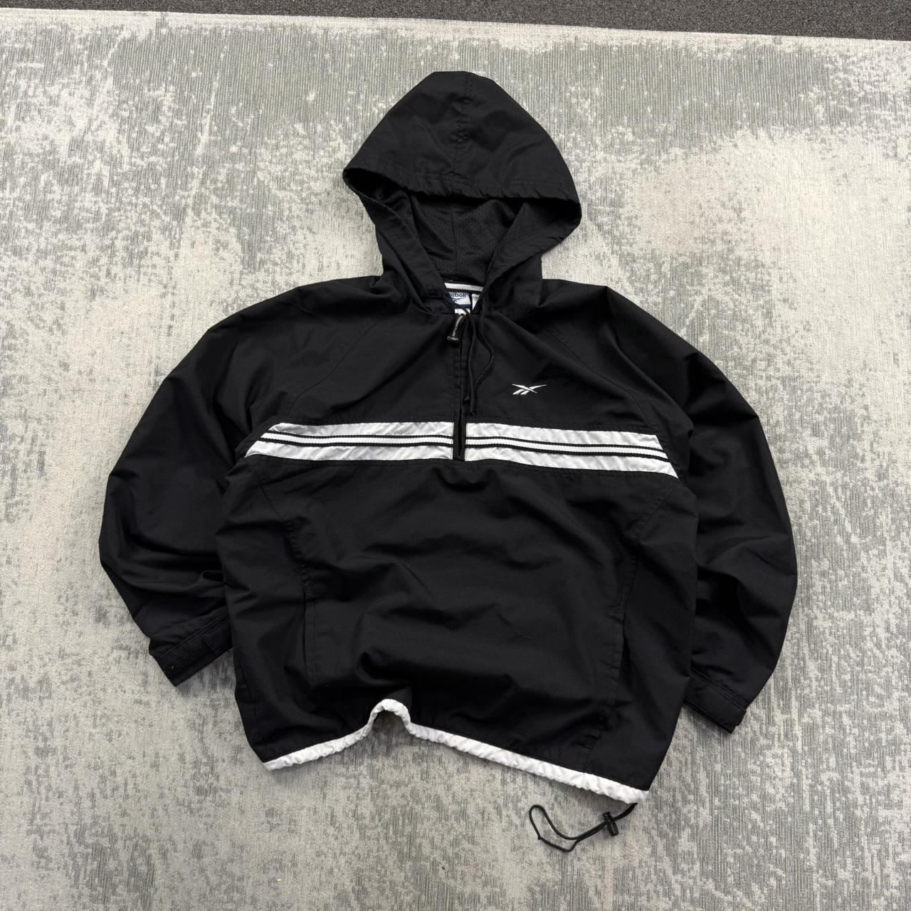Vintage 00s Reebok Technical Hooded Windbreaker Jacket Black (Womens L)
