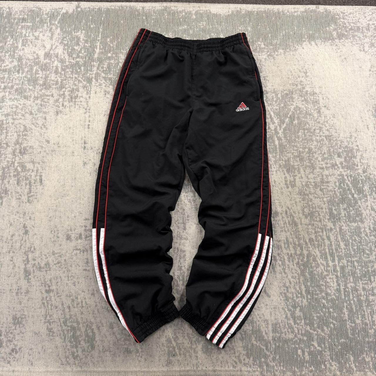 Vintage Y2K Adidas Baggy Tracksuit Bottoms Black / Red (M)