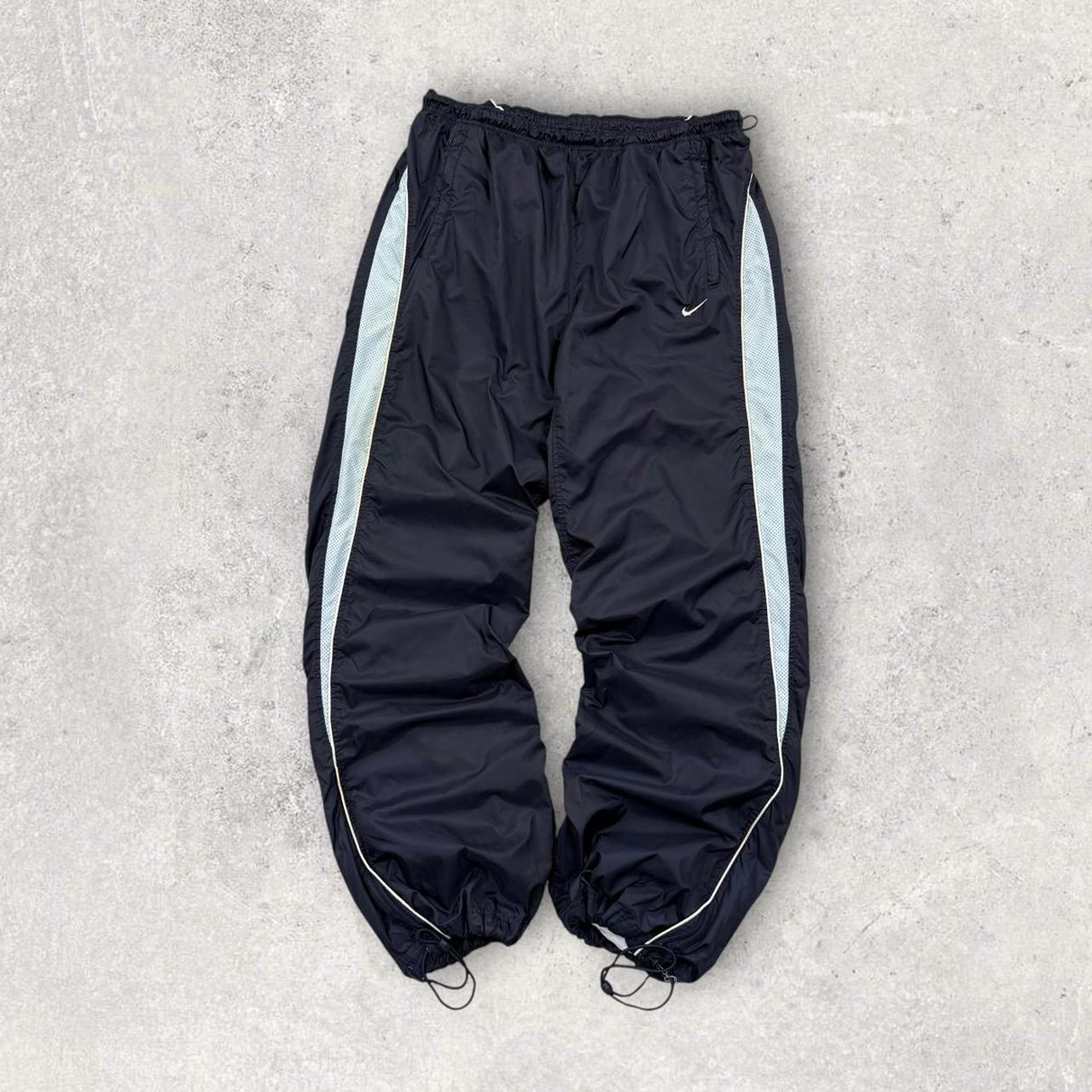 Vintage 00s Nike Baggy Technical Tracksuit Bottoms Navy / Baby Blue (XXL)