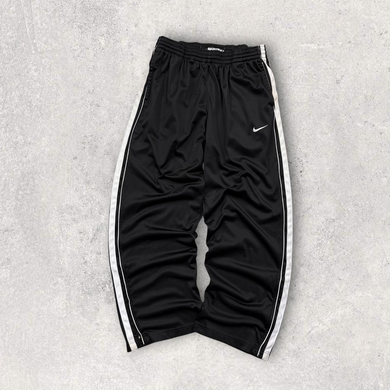 Vintage Y2K Nike Basketball Baggy Wide Leg Tracksuit Bottoms Black (L)