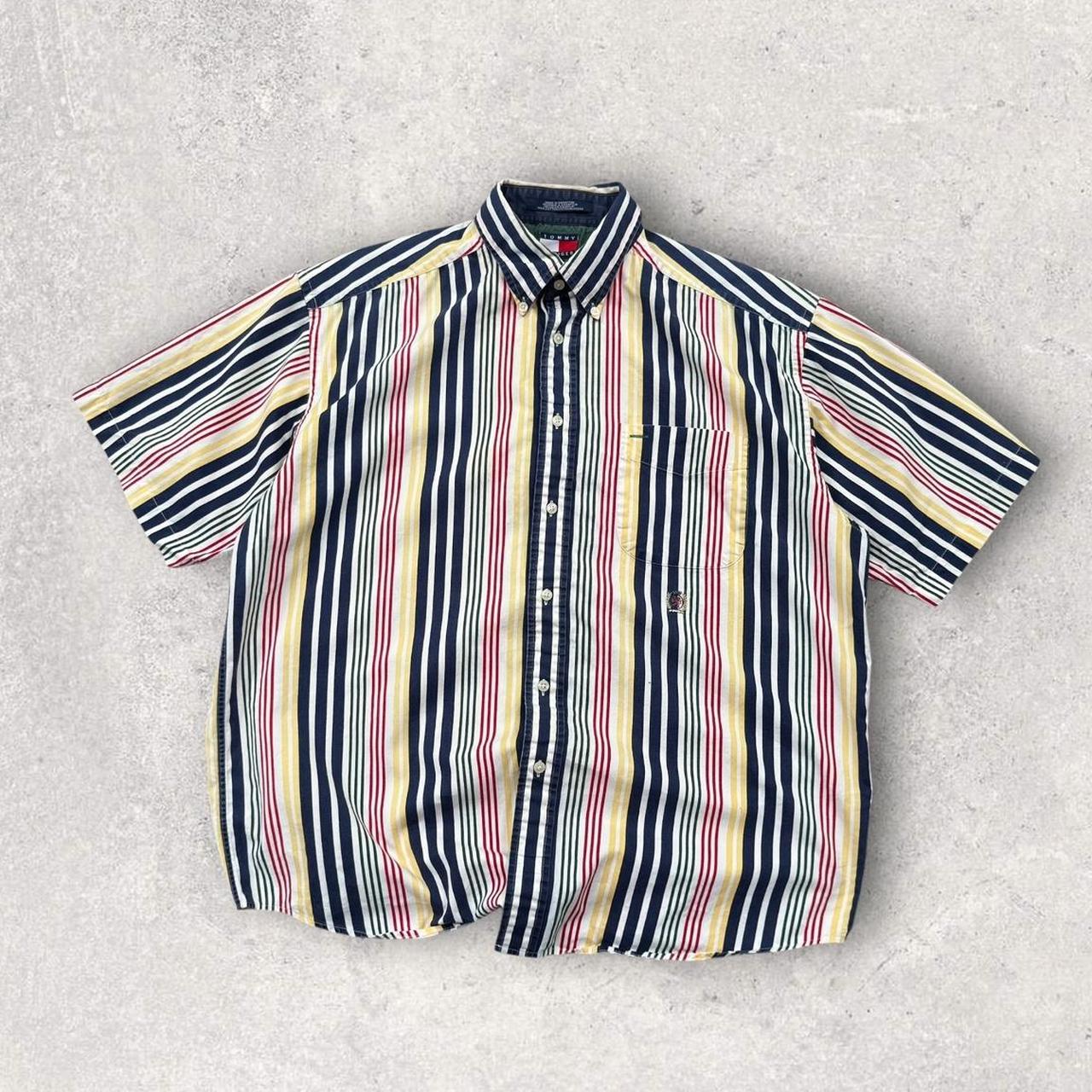 Vintage 00s Tommy Hilfiger Striped Short Sleeve Shirt (L)