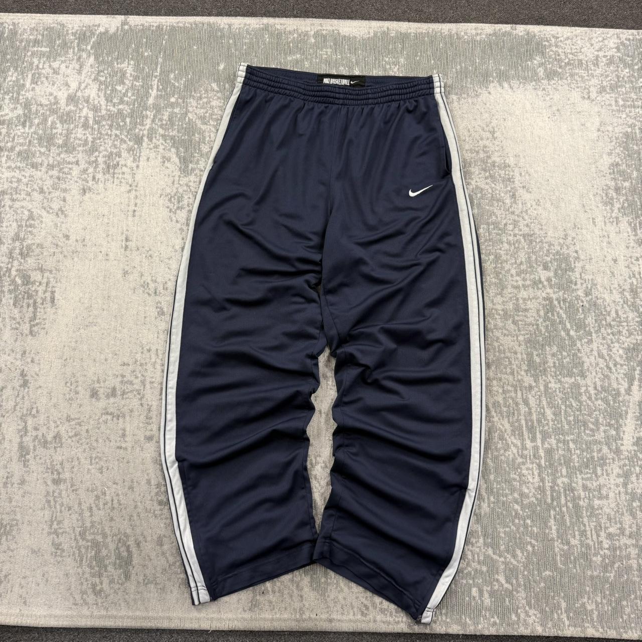 Vintage Y2K Nike Basketball Baggy Wide Leg Tracksuit Bottoms Navy (XL)