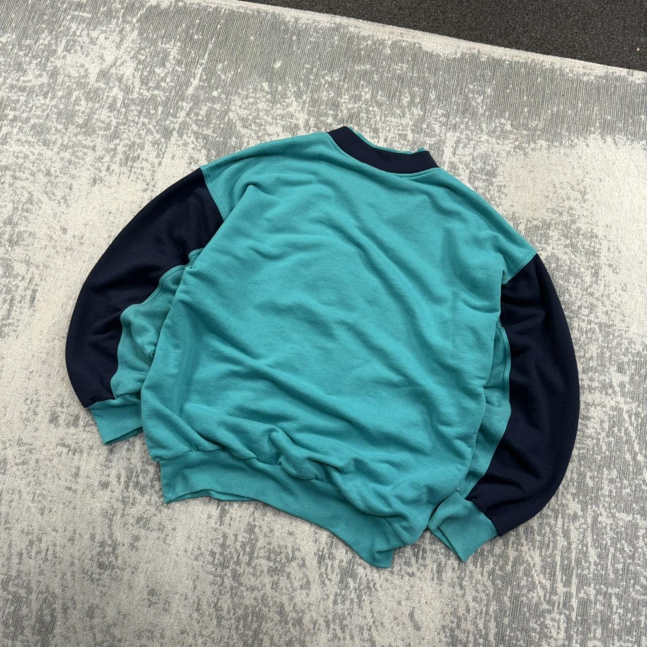 Vintage 90s Adidas RARE Centre Logo Sweatshirt Turquoise / Navy (L)
