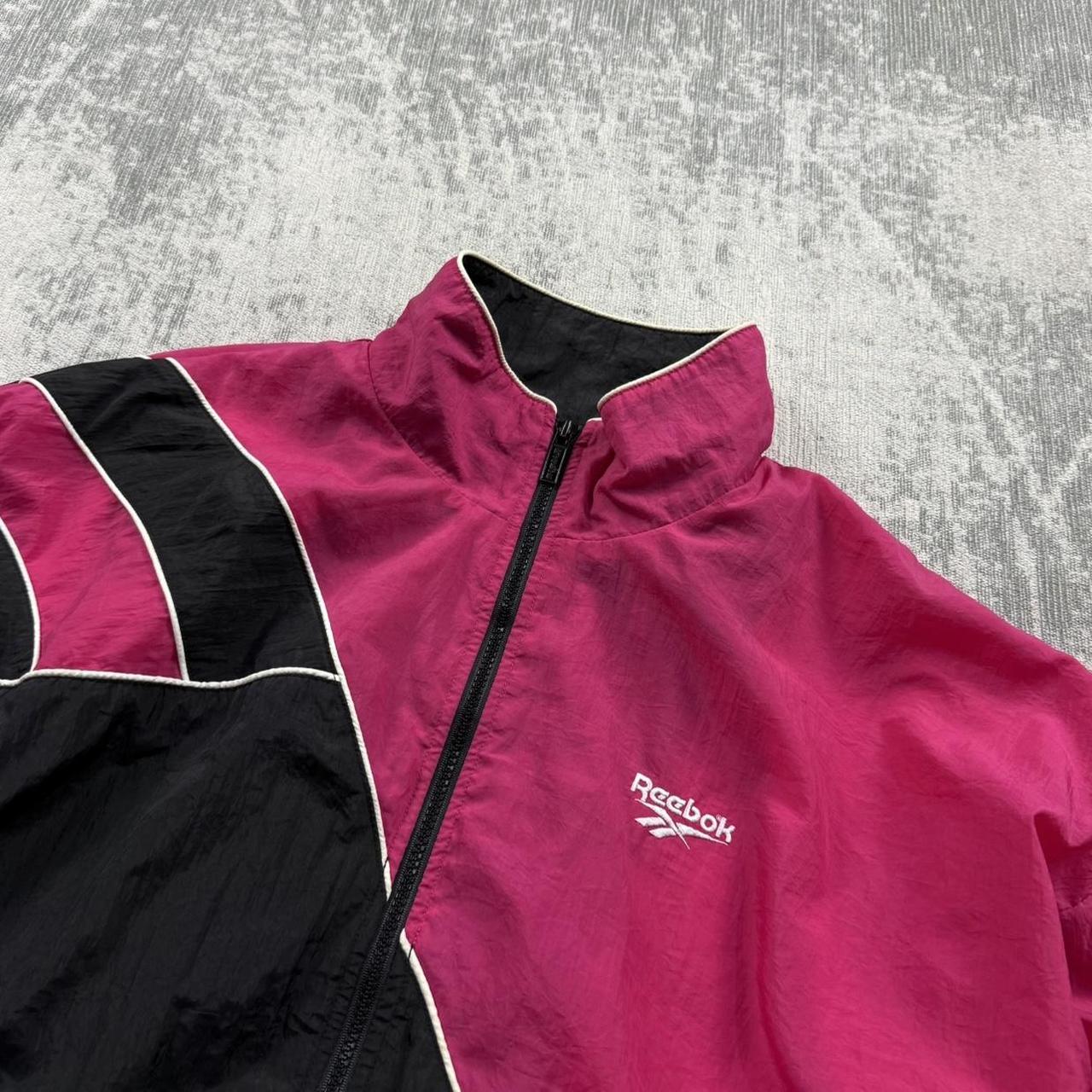 Vintage 90s Reebok Cropped Windbreaker Jacket Pink / Black (Womens L)