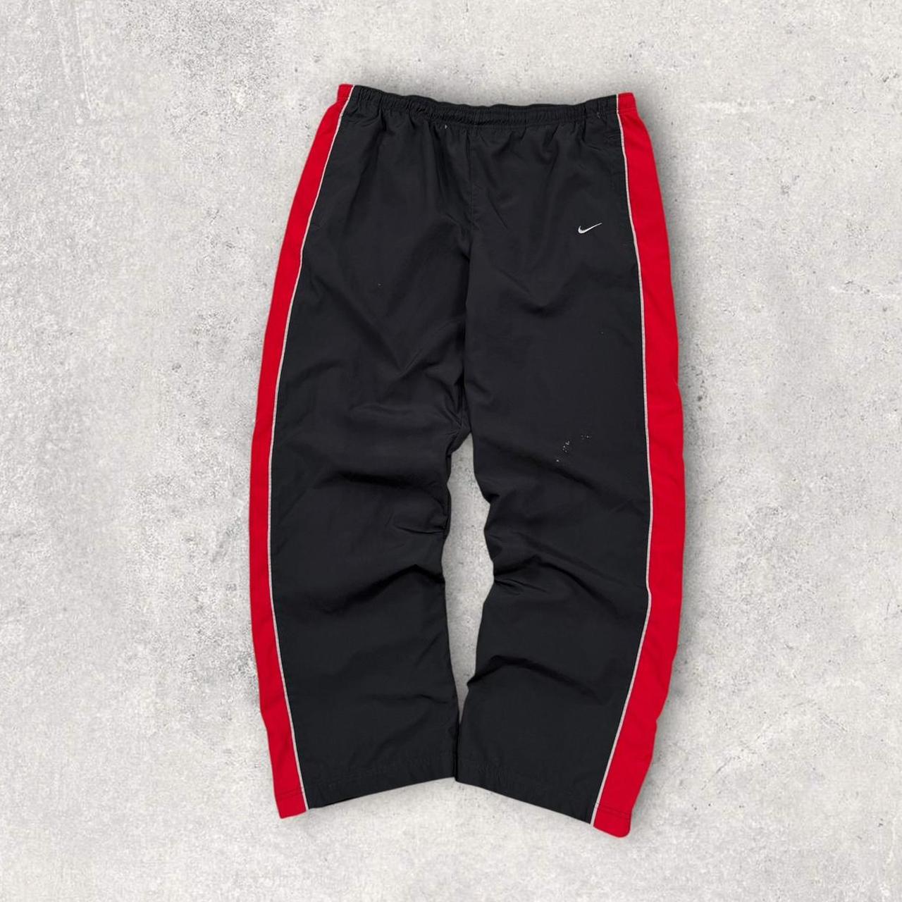 Vintage 00s Nike Baggy Wide Leg Tracksuit Bottoms Black / Red (L)