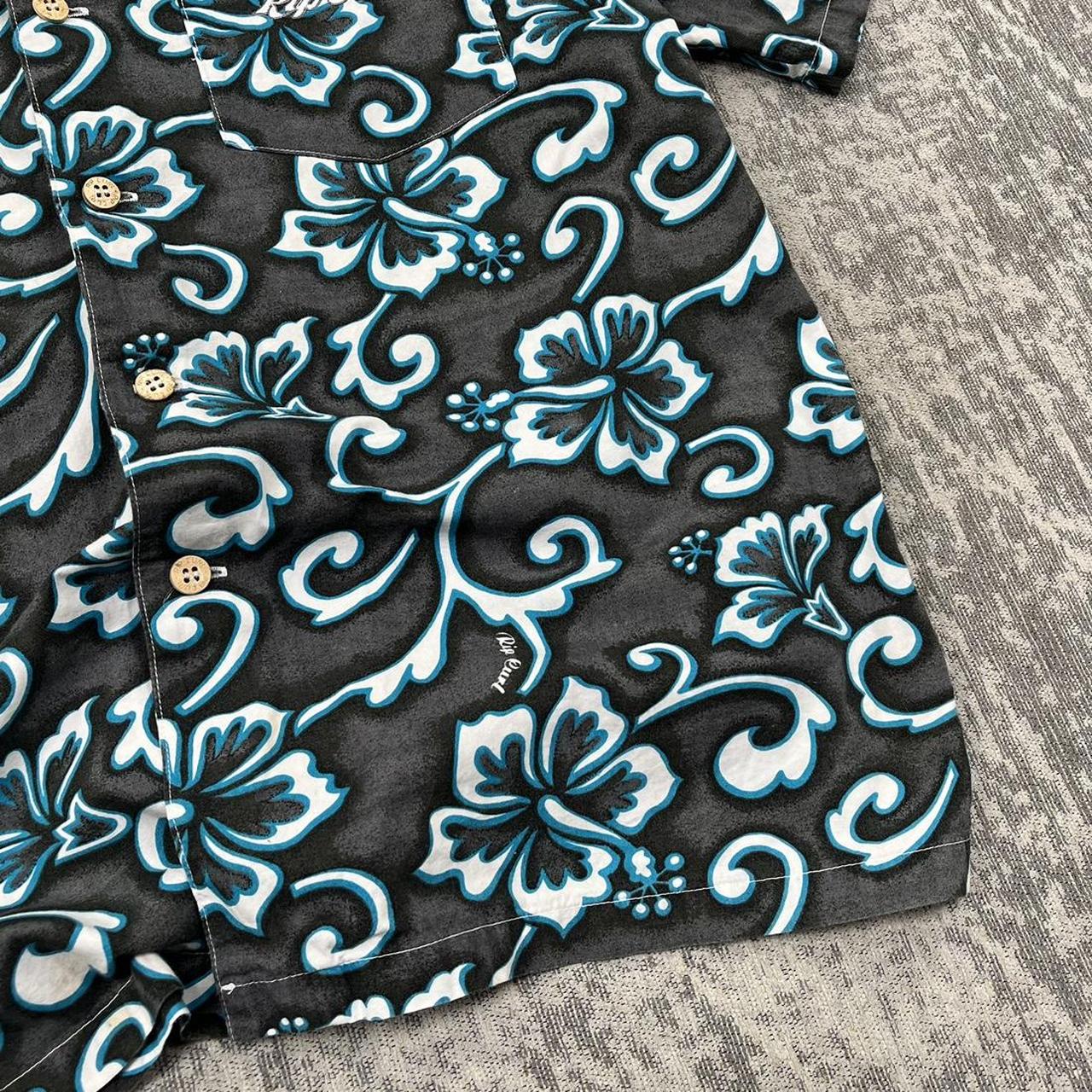 Vintage 90s Rip Curl Short Sleeve Hawaiian Shirt Grey / Blue (L)