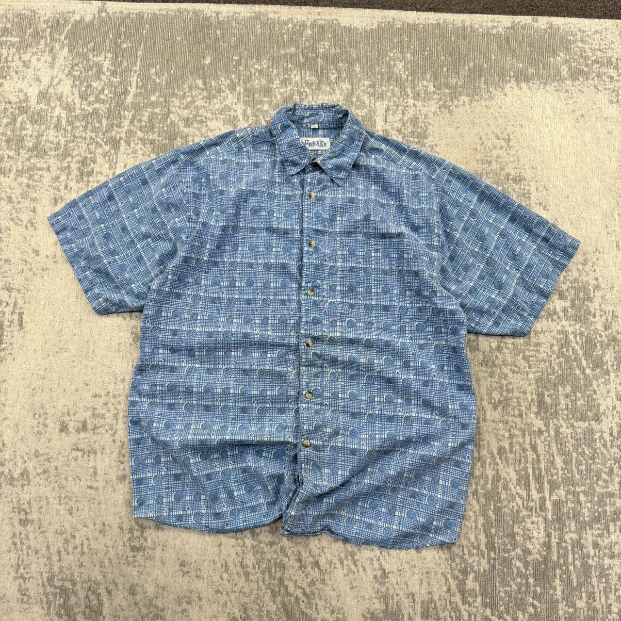 Vintage 90s Patterned Short Sleeve Shirt Blue (M)