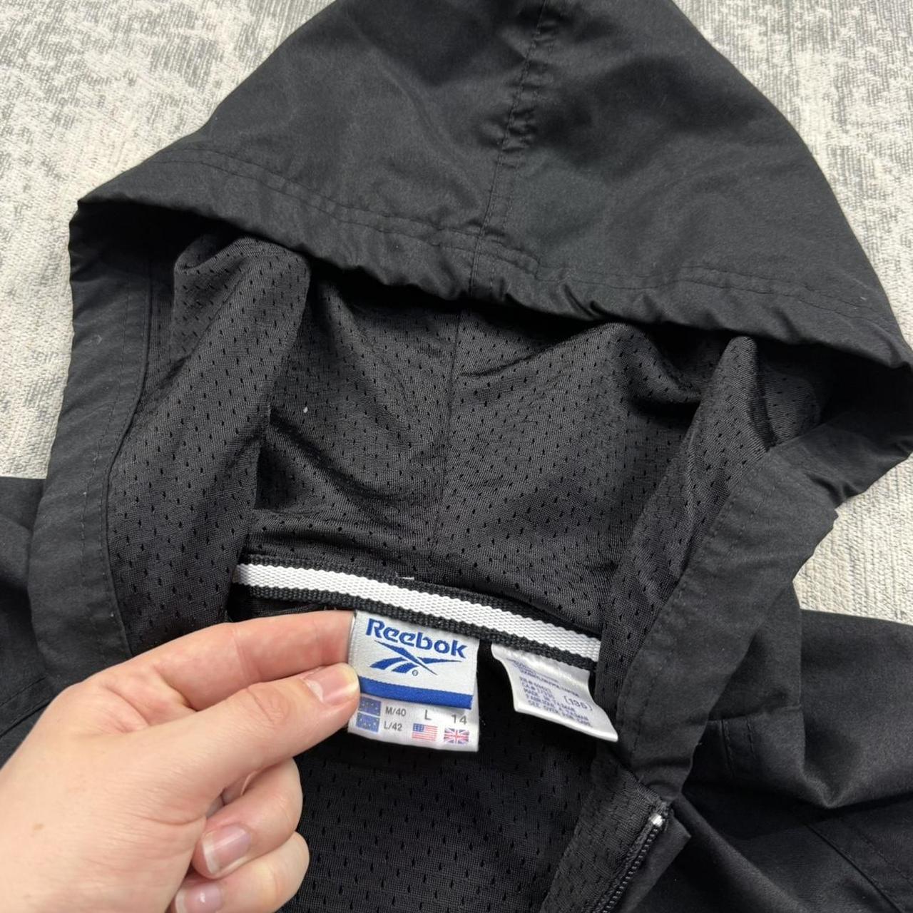 Vintage 00s Reebok Technical Hooded Windbreaker Jacket Black (Womens L)