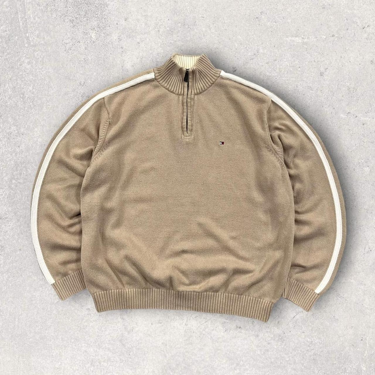 Vintage Tommy Hilfiger Heavy Knit Quarter Zip Jumper Brown (L)