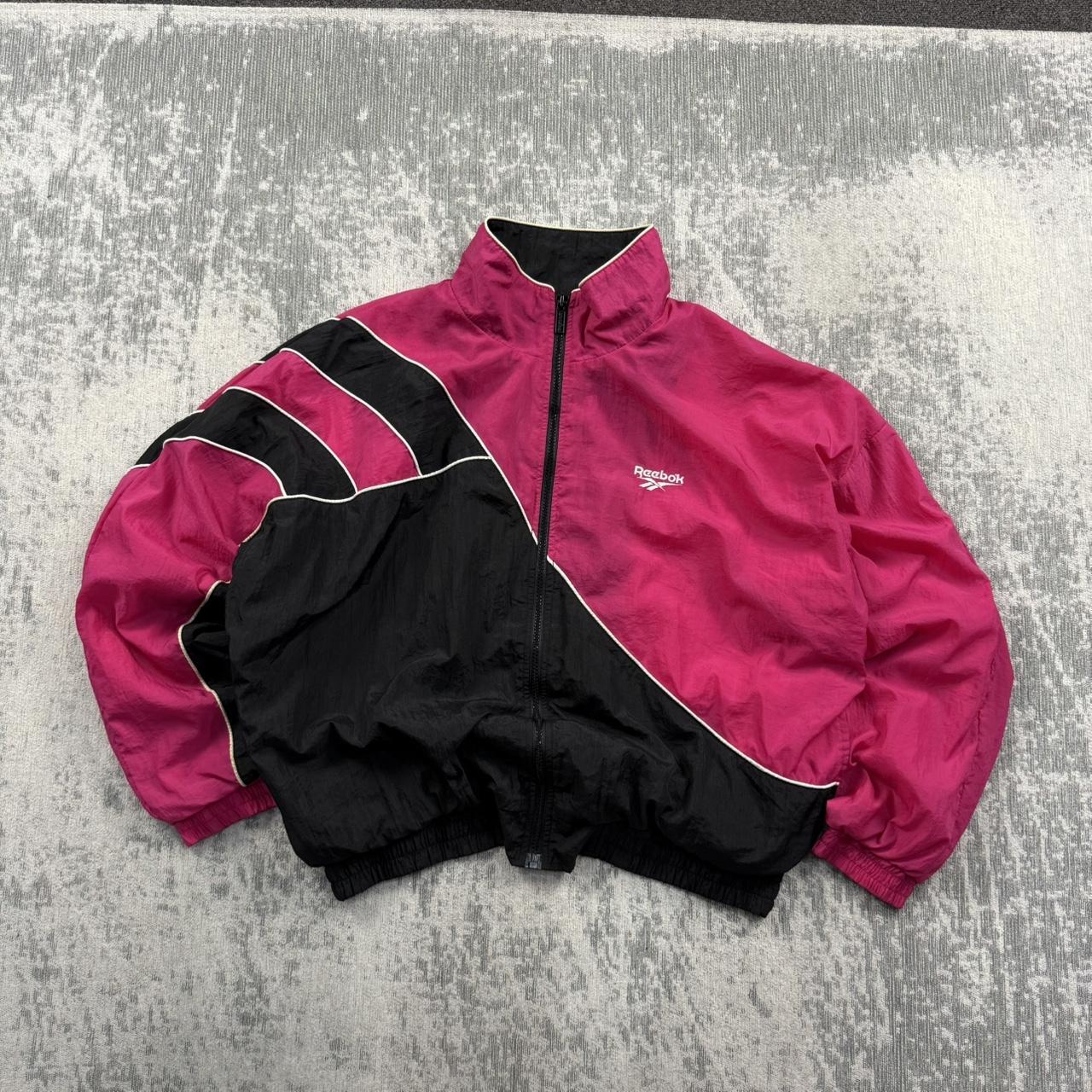 Vintage 90s Reebok Cropped Windbreaker Jacket Pink / Black (Womens L)