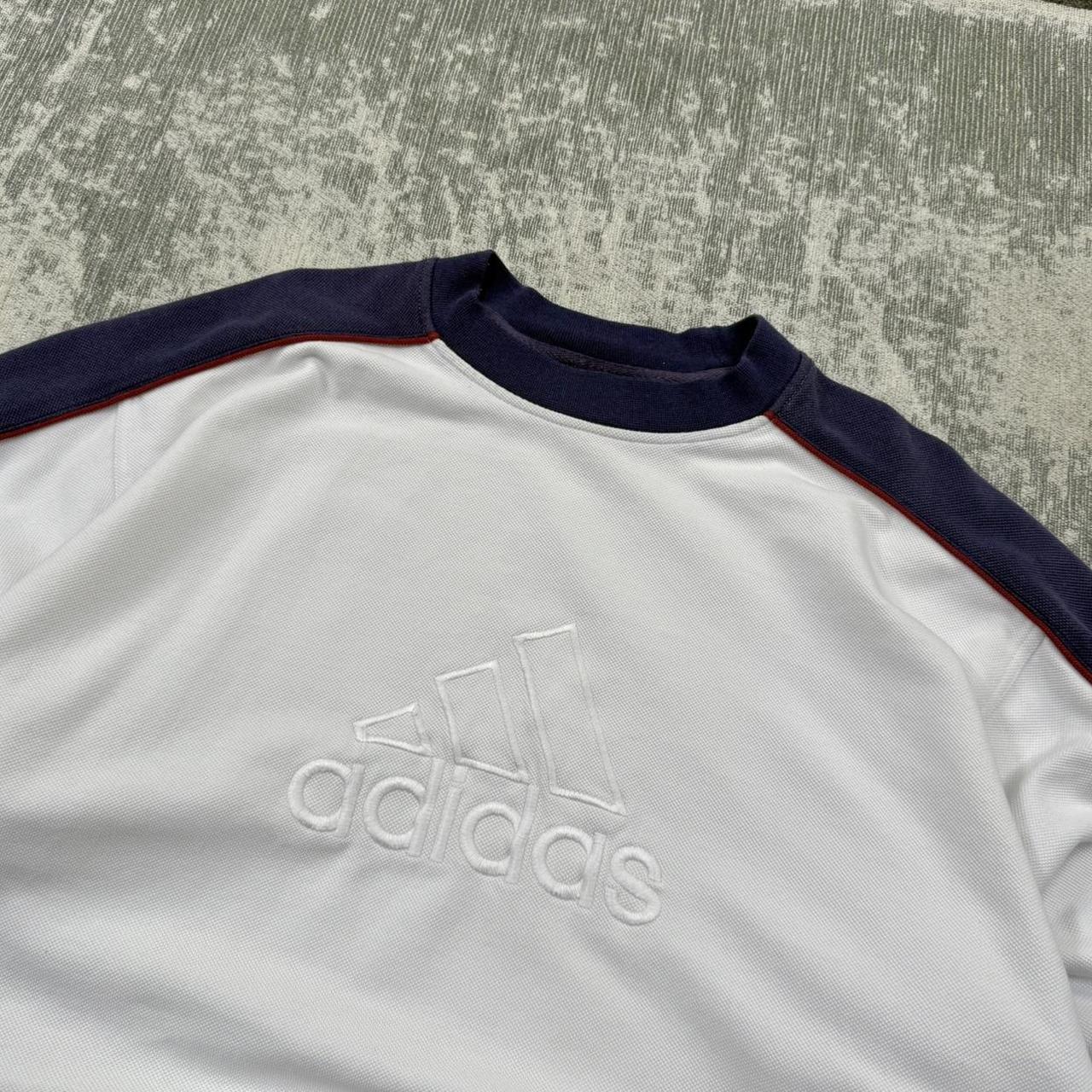 Vintage 90s Adidas Big Logo Sweatshirt White / Navy (L)