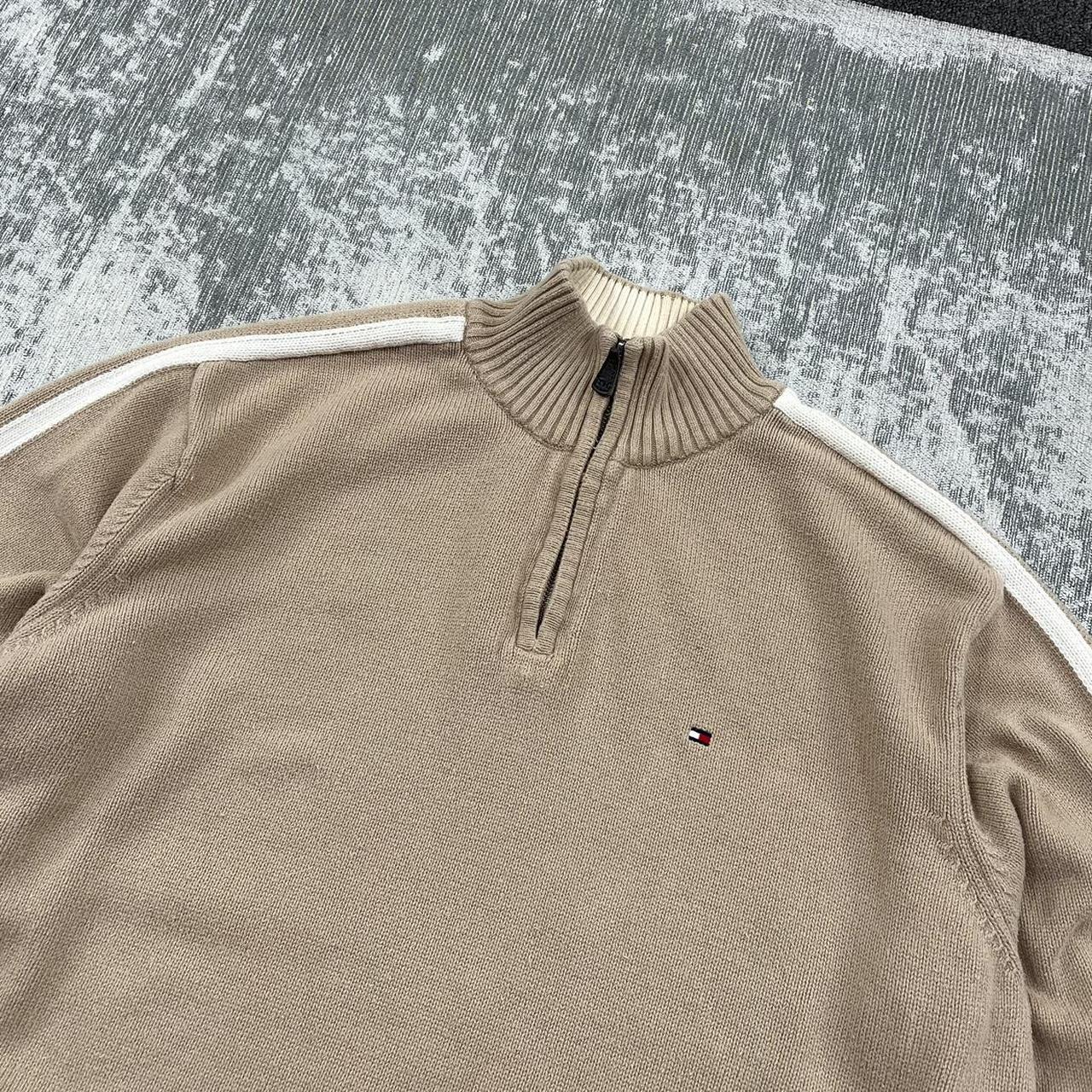 Vintage Tommy Hilfiger Heavy Knit Quarter Zip Jumper Brown (L)