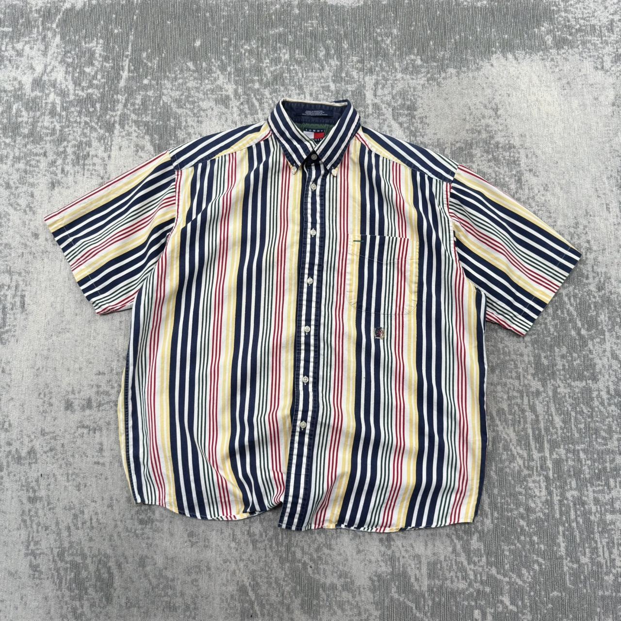 Vintage 00s Tommy Hilfiger Striped Short Sleeve Shirt (L)