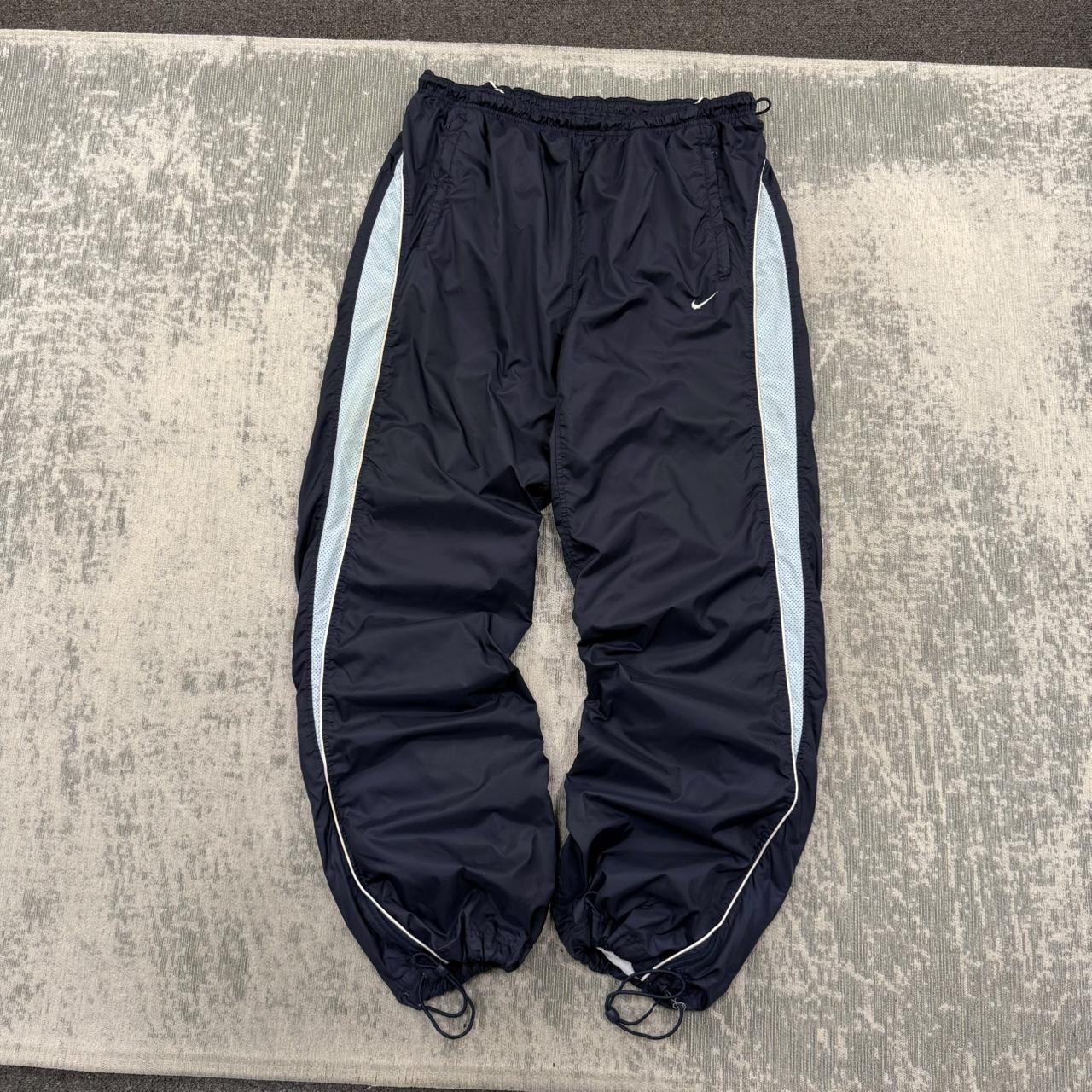 Vintage 00s Nike Baggy Technical Tracksuit Bottoms Navy / Baby Blue (XXL)