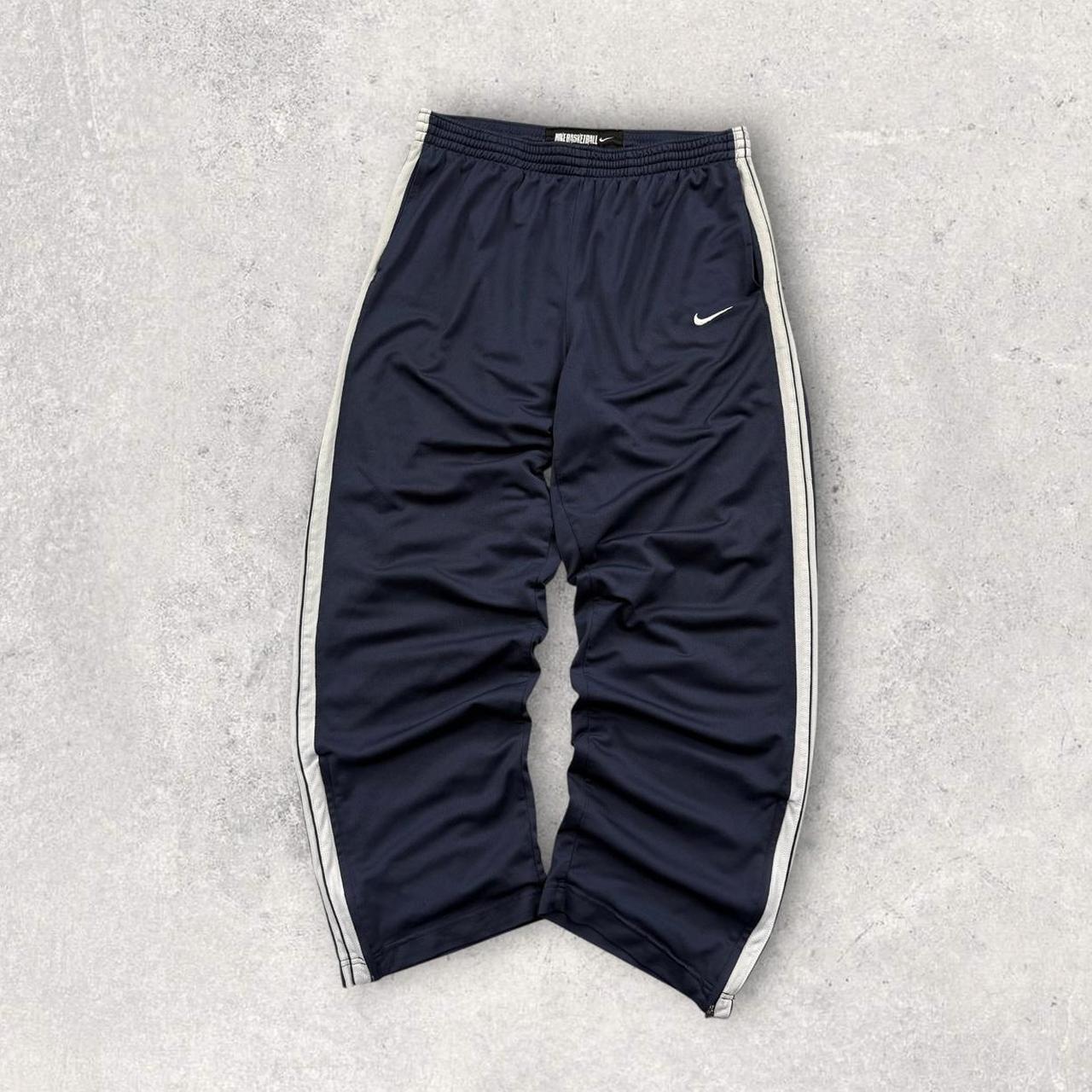 Vintage Y2K Nike Basketball Baggy Wide Leg Tracksuit Bottoms Navy (XL)