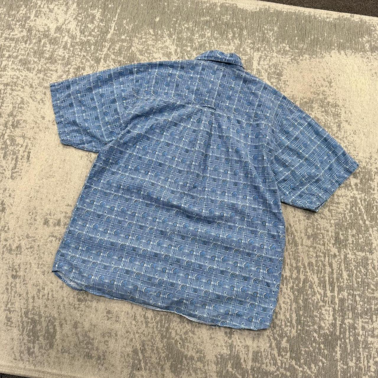 Vintage 90s Patterned Short Sleeve Shirt Blue (M)