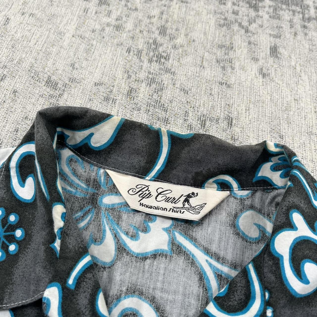 Vintage 90s Rip Curl Short Sleeve Hawaiian Shirt Grey / Blue (L)