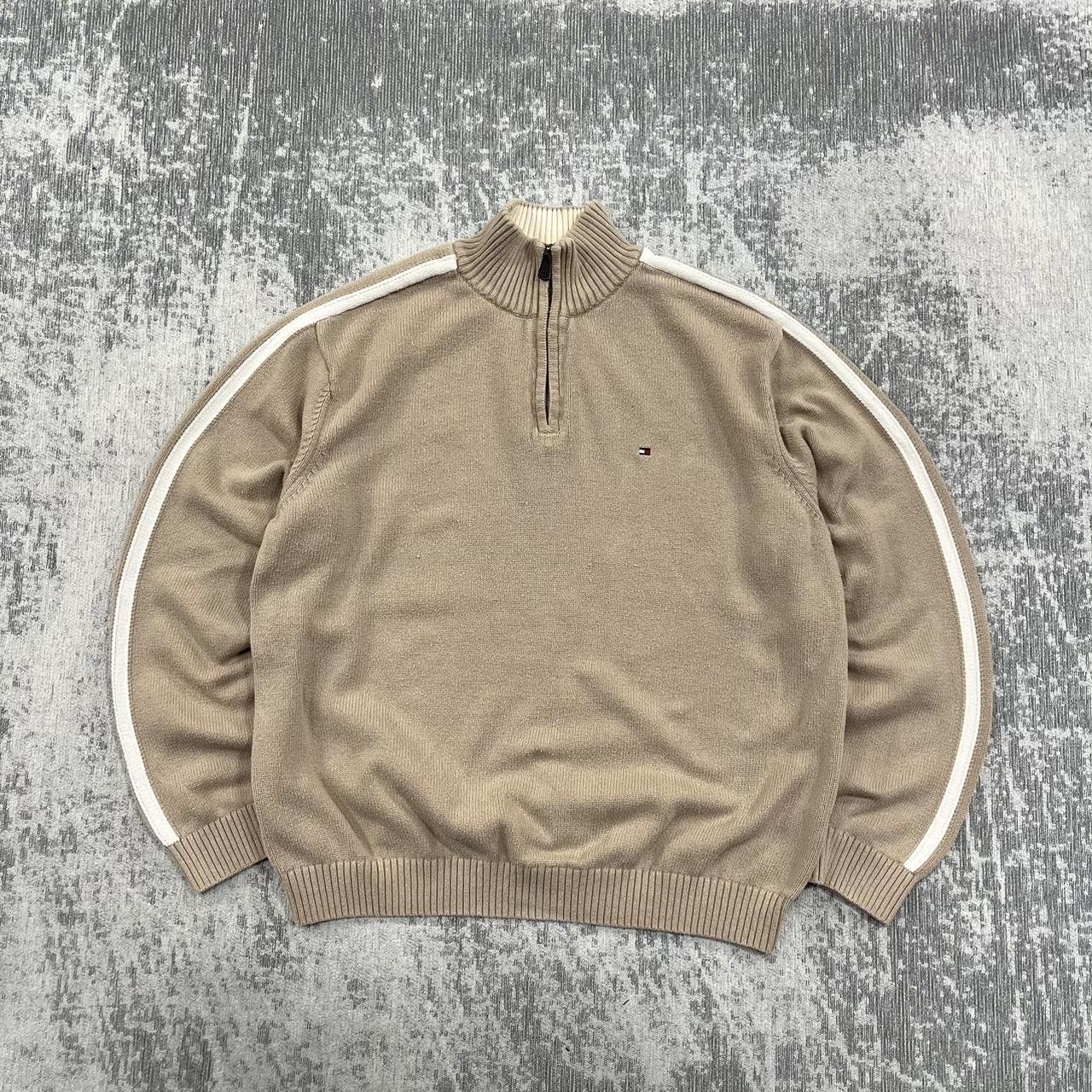 Vintage Tommy Hilfiger Heavy Knit Quarter Zip Jumper Brown (L)