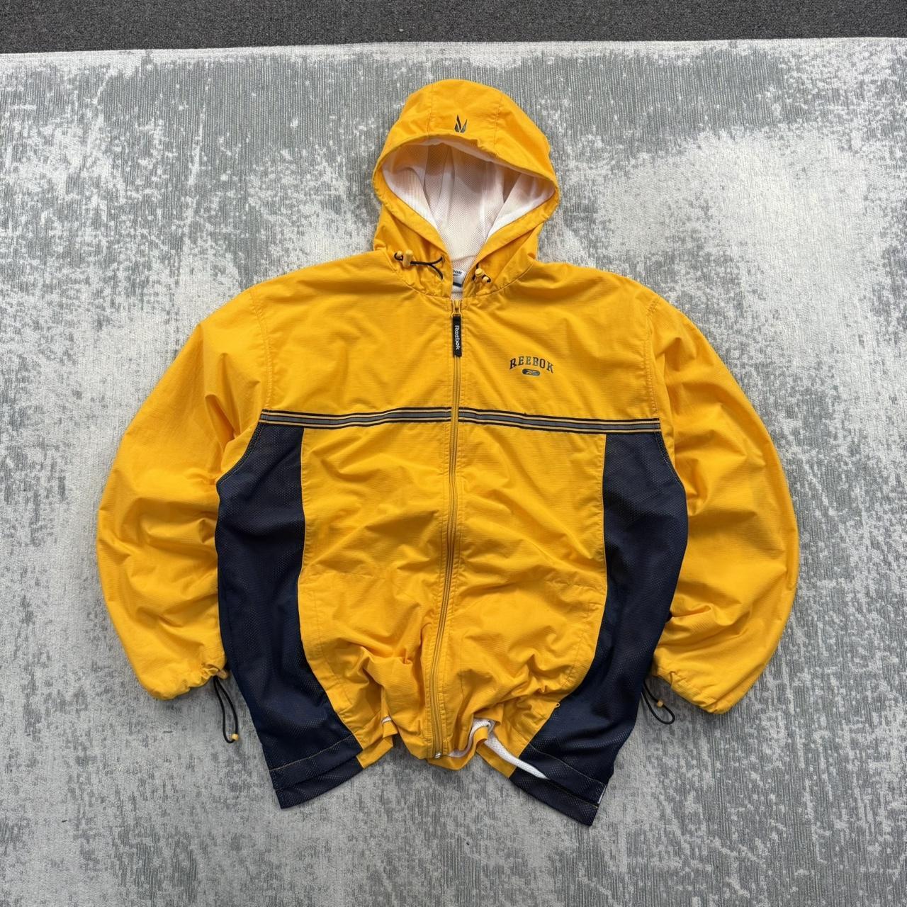 Vintage 00s Reebok Hooded Windbreaker Jacket Yellow (L)