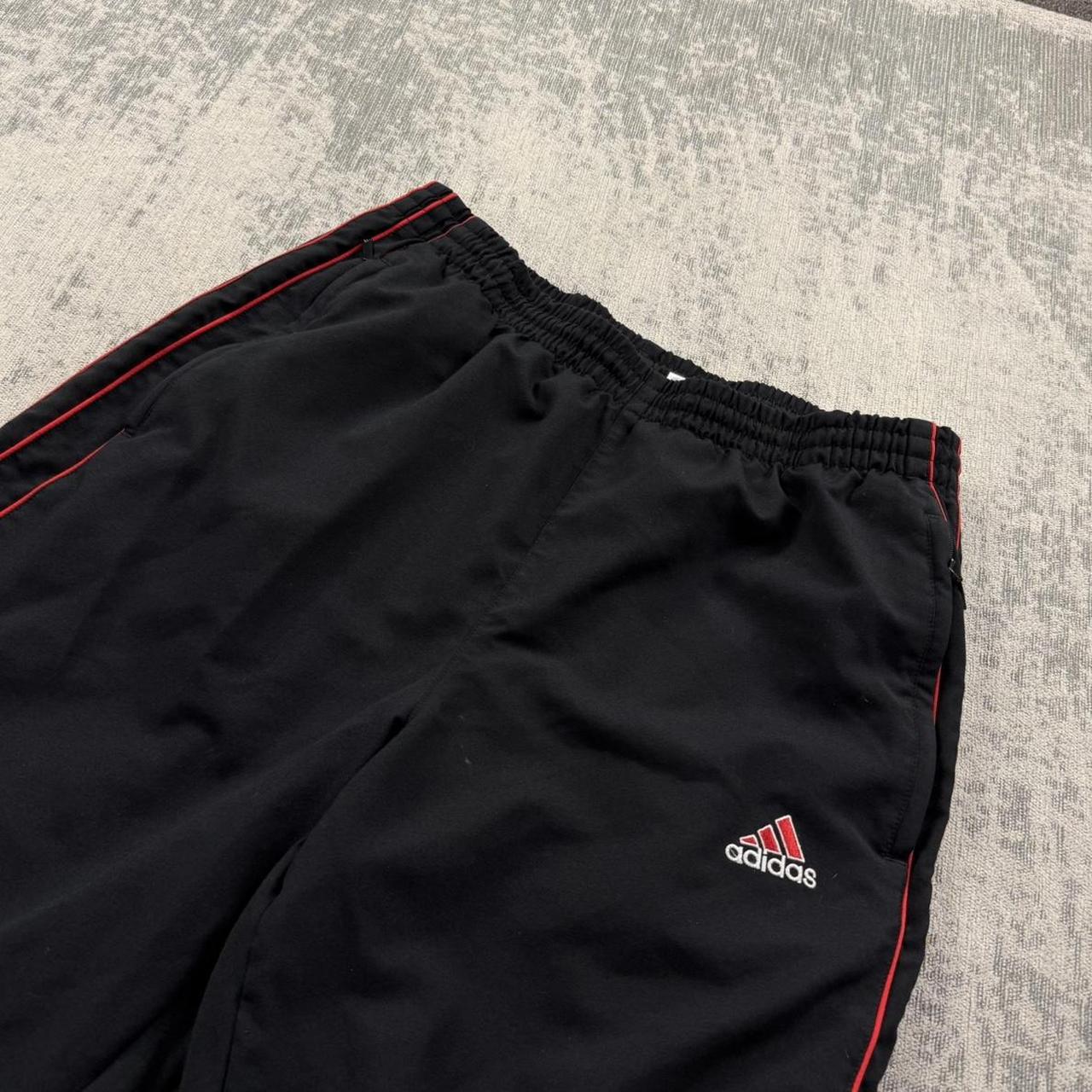 Vintage Y2K Adidas Baggy Tracksuit Bottoms Black / Red (M)