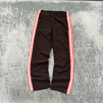 Vintage 00s Nike Baggy Tracksuit Bottoms Brown / Pink (Womens S)