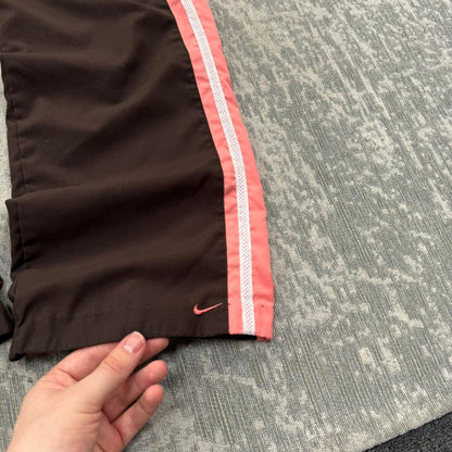 Vintage 00s Nike Baggy Tracksuit Bottoms Brown / Pink (Womens S)