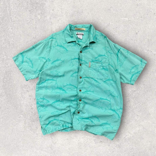 Vintage 00s Columbia Short Sleeve Graphic Shirt Turquoise (L)