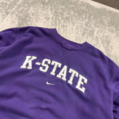 Vintage 00s Nike Centre Swoosh US College Sweatshirt Purple (M)