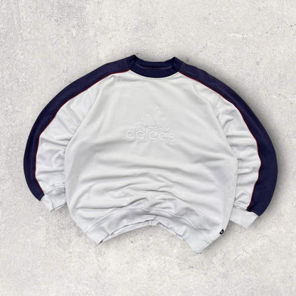 Vintage 90s Adidas Big Logo Sweatshirt White / Navy (L)