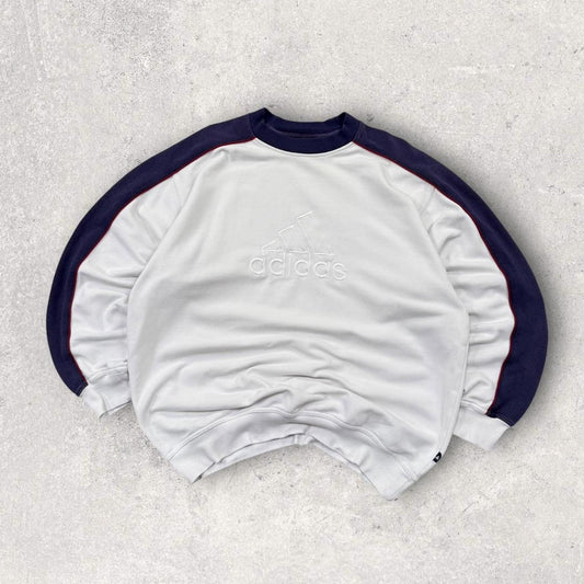 Vintage 90s Adidas Big Logo Sweatshirt White / Navy (L)