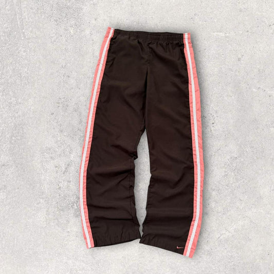 Vintage 00s Nike Baggy Tracksuit Bottoms Brown / Pink (Womens S)