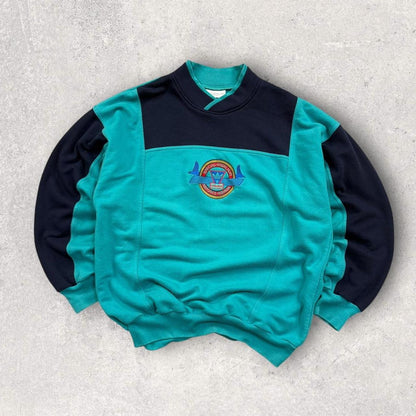 Vintage 90s Adidas RARE Centre Logo Sweatshirt Turquoise / Navy (L)
