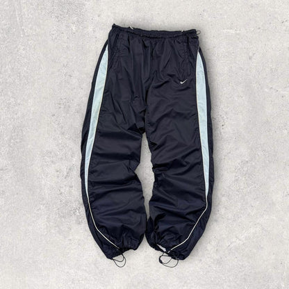 Vintage 00s Nike Baggy Technical Tracksuit Bottoms Navy / Baby Blue (XXL)