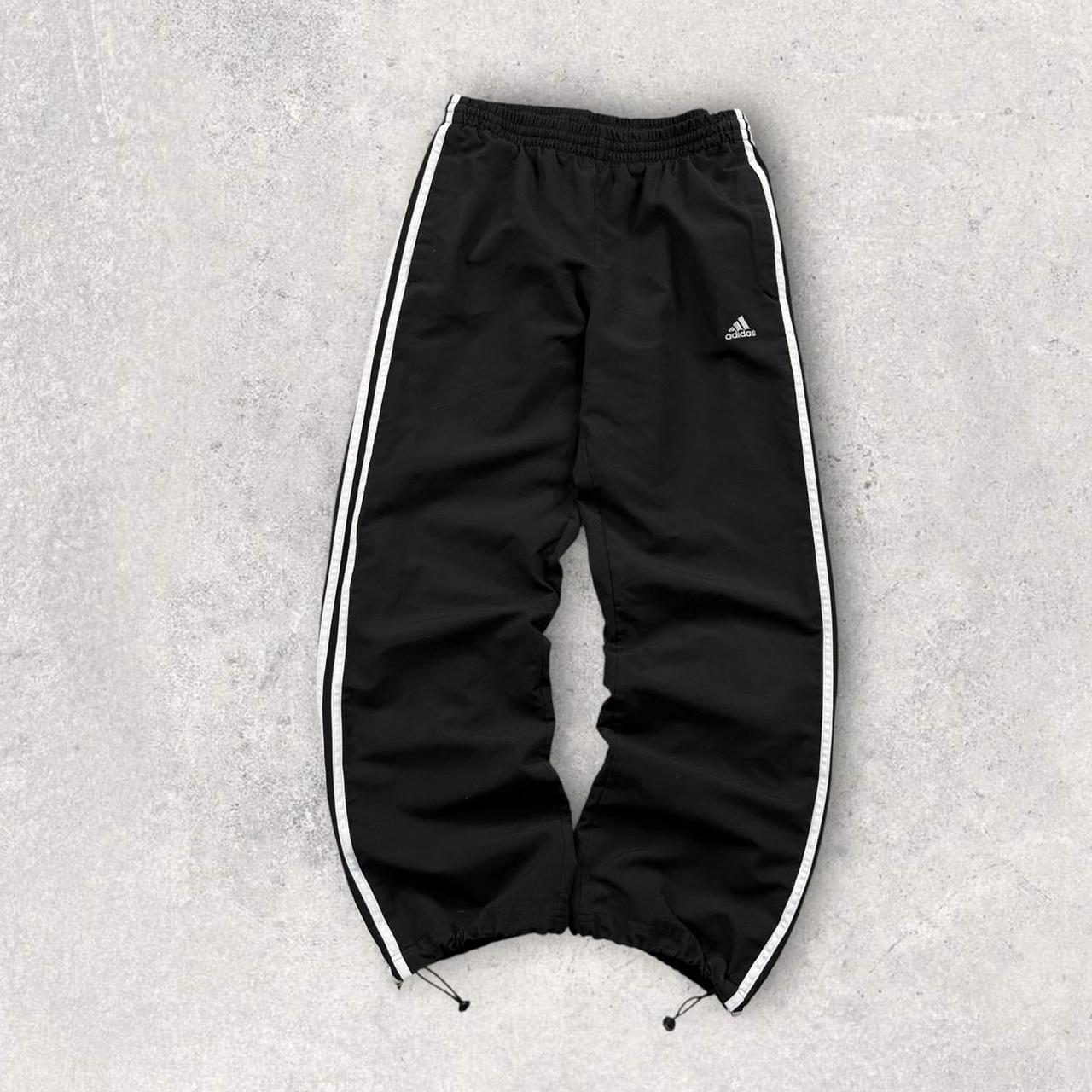 Vintage Y2K Adidas Baggy Technical Tracksuit Bottoms Black (S)