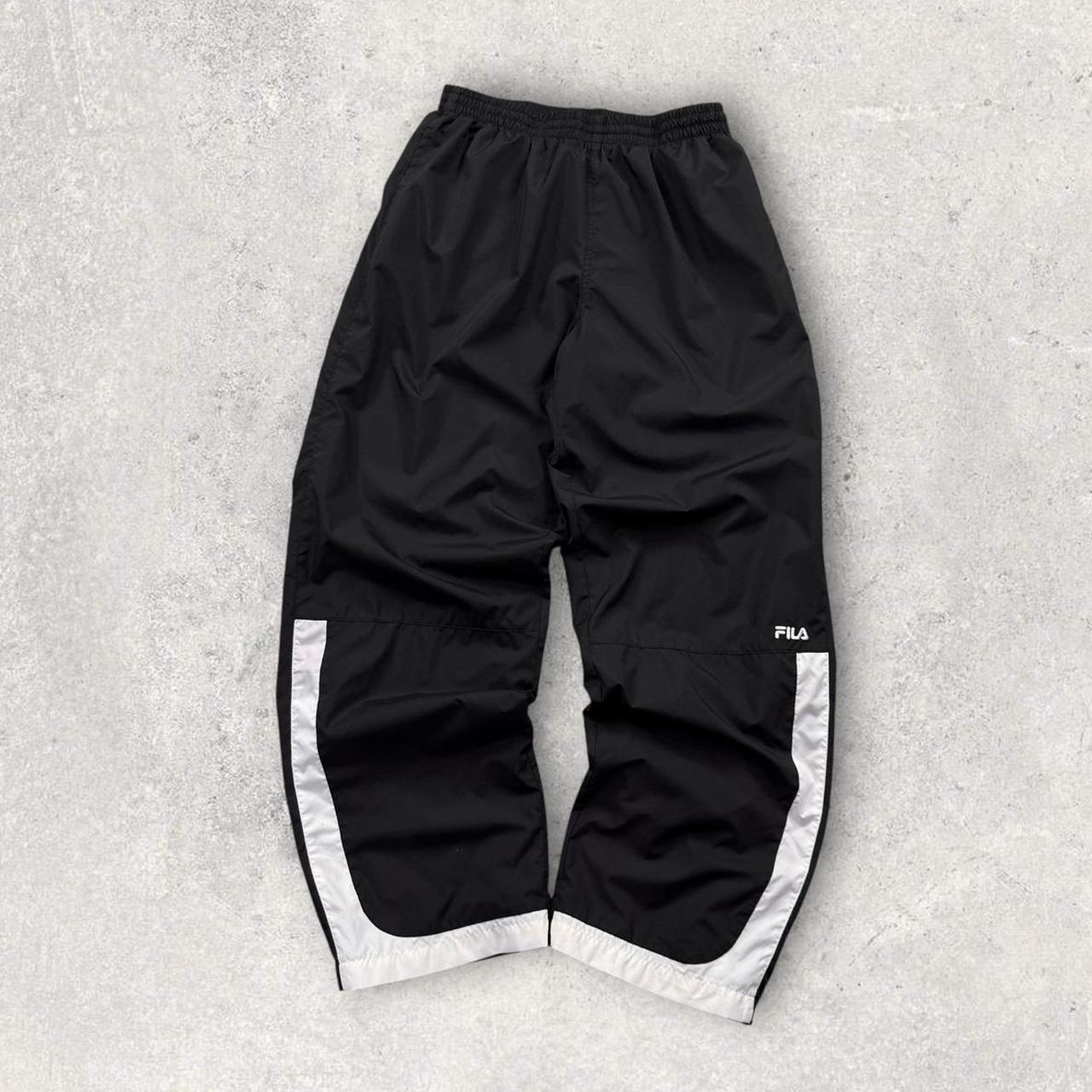 Vintage Y2K Fila Baggy Wide Leg Tracksuit Bottoms Black / White (M)