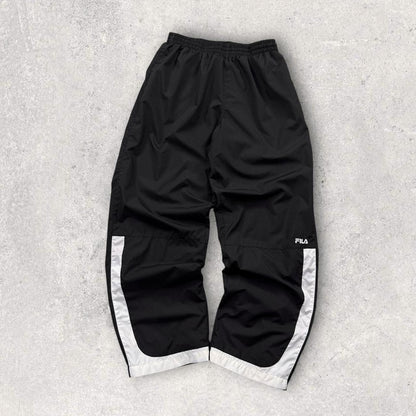 Vintage Y2K Fila Baggy Wide Leg Tracksuit Bottoms Black / White (M)
