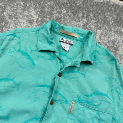 Vintage 00s Columbia Short Sleeve Graphic Shirt Turquoise (L)