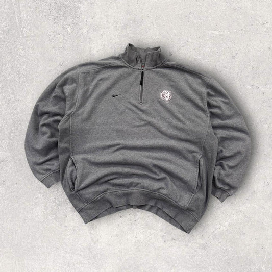 Vintage 00s Nike US College Quarter Zip Sweatshirt Grey (XXL)