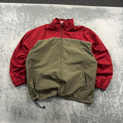 Vintage 00s Reebok Technical Windbreaker Jacket Khaki / Red (XL)
