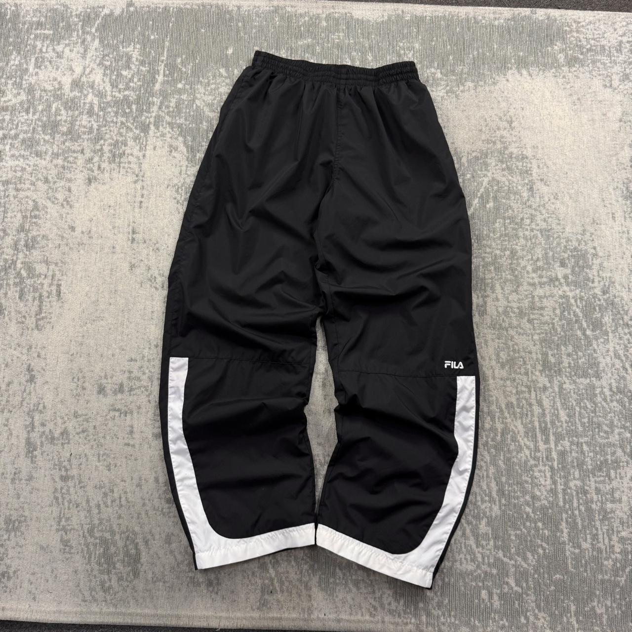 Vintage Y2K Fila Baggy Wide Leg Tracksuit Bottoms Black / White (M)