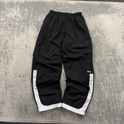 Vintage Y2K Fila Baggy Wide Leg Tracksuit Bottoms Black / White (M)