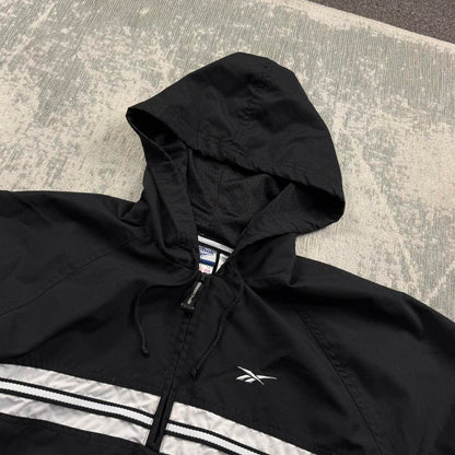Vintage 00s Reebok Technical Hooded Windbreaker Jacket Black (Womens L)
