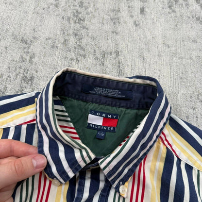 Vintage 00s Tommy Hilfiger Striped Short Sleeve Shirt (L)