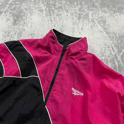 Vintage 90s Reebok Cropped Windbreaker Jacket Pink / Black (Womens L)