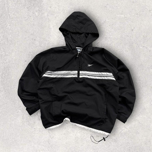 Vintage 00s Reebok Technical Hooded Windbreaker Jacket Black (Womens L)