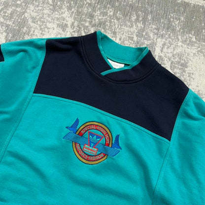 Vintage 90s Adidas RARE Centre Logo Sweatshirt Turquoise / Navy (L)